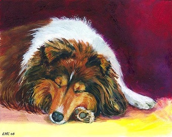 Shetland Sheepdog Sheltie Snoozer Giclee Fine Art Print size 8x10 on Somerset Velvet Paper