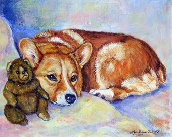Pembroke Welsh Corgi Puppy Dog Collectible Giclee Fine Art Print Gifts for Corgi Lovers, Mom, Home Decor, child's Room, Nursery