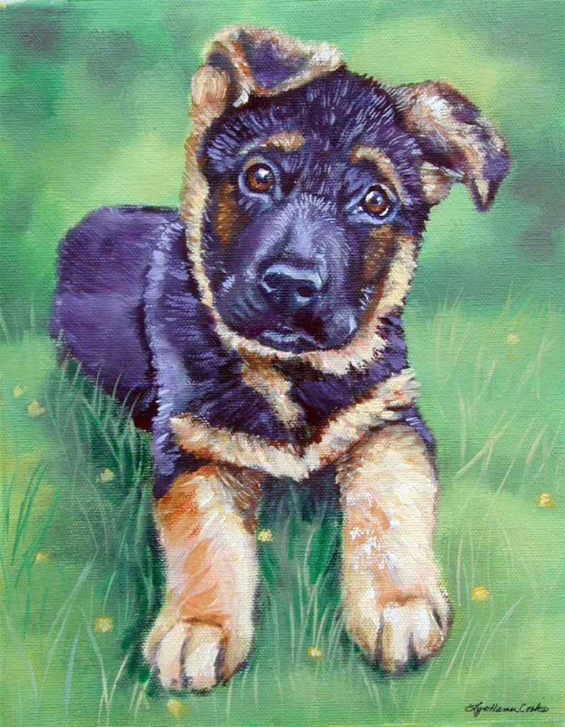 German Shepherd Puppy Dog Giclee FIne Art Print