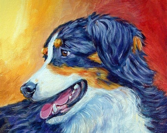 Australian Shepherd Dog Giclee Fine Art Print from my Original Painting