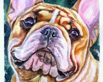 French Bulldog Giclee Fine Art Collectible Colorful Print Frenchie Gift for Mom, Dog Portrait Watercolor Print