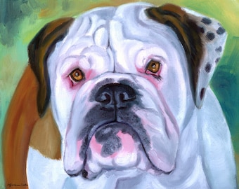 English Bulldog Puppy Dog Collectible Giclée Fine Art Print, Gift for Mom, Gift for Bully Lovers, Wall Art Decor