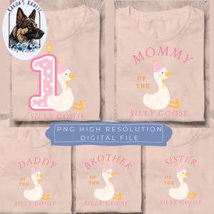 One silly goose birthday shirt PNG bundle, Goose theme first birthday family matching shirt PNG, Instant Download, silly goose