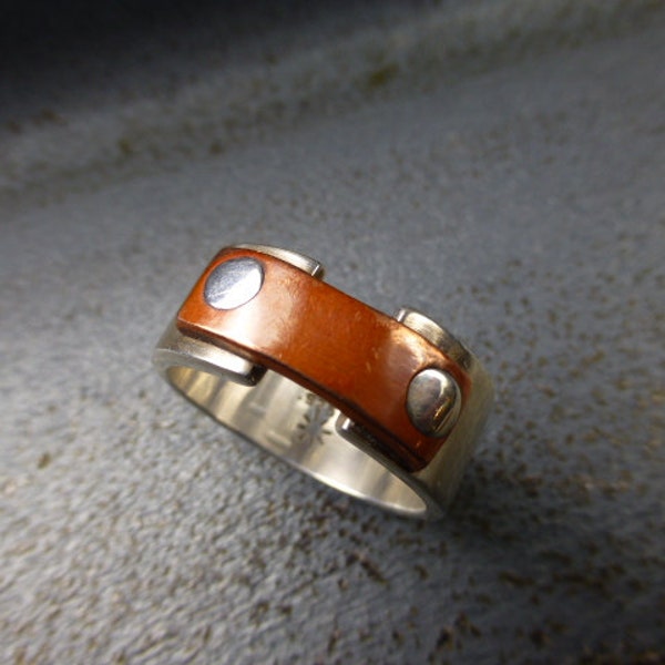 Mixed Metal Riveted Ring Heavy Sterling Ring Copper and Sterling Ring Unisex