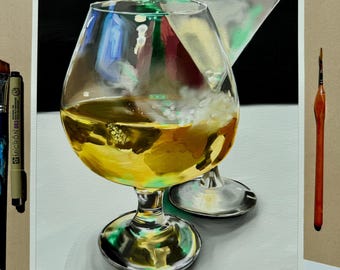 Colorful Martini and Beer/Cider Glass Wall Art, Playful Decor, Bright Artwork, Giclee Print from Original Painting by Kate Ives Art