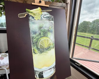 Colorful Mojito Cocktail Wall Art, Playful Decor, Whimsical Art, Bright Artwork, Giclee Print from Original Painting by Kate Ives Art