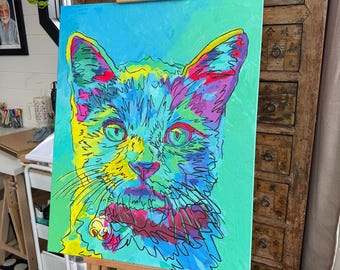 Colorful Pop Art Cat Wall Art, Playful Decor, Whimsical Art, Bright Artwork, Giclee Print from Original Painting by Kate Ives Art