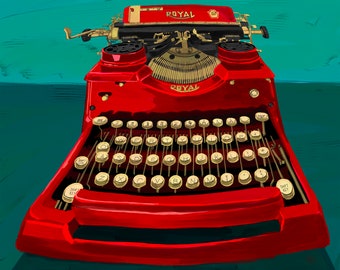 Vintage Red Typewriter postcard