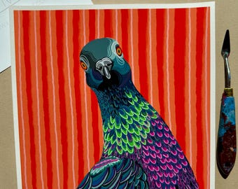 Colorful Pop Art Pigeon Wall Art, Playful Decor, Whimsical Art, Bright Artwork, Giclee Print from Original Painting by Kate Ives Art