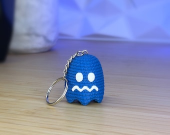 Crochet Blue Ghost Amigurumi Keychain Figurine | 3D Print | Pac Man