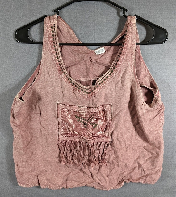 Damen kurzes Tanktop rosa Verzierungen Vintage 19… - image 1