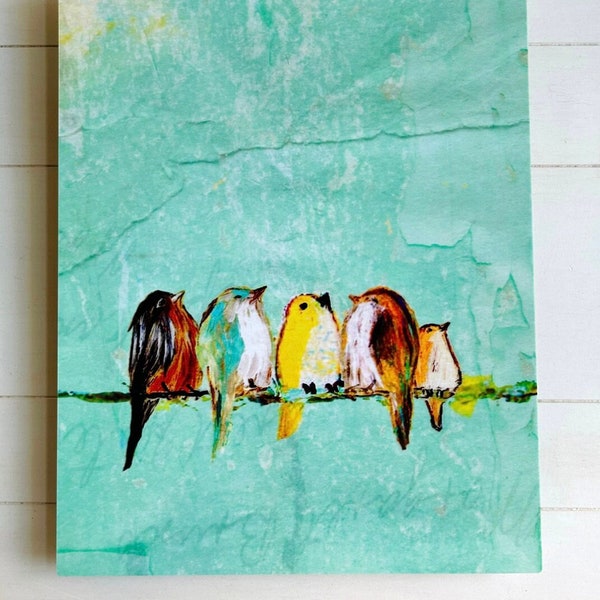 Ready to Ship for Mom's Day - Mother's Day Gift Idea - Music Teacher Gift - Family of Birds Art - Birds On A Wire - Gift for Piano Teacher