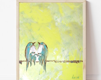 Blessed in the Lemon Chiffon Sky - Bird Family Print - Nursery Bird Art - Bluebirds Print - Family Bird Gift - Bird Lovers Art Gift
