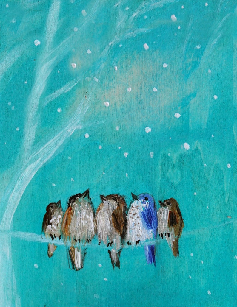 Family Of Birds Art Turquoise Birds Print Joy to the World Family Of Birds Print Bird Lovers Art Print Housewarming Art Gift image 2