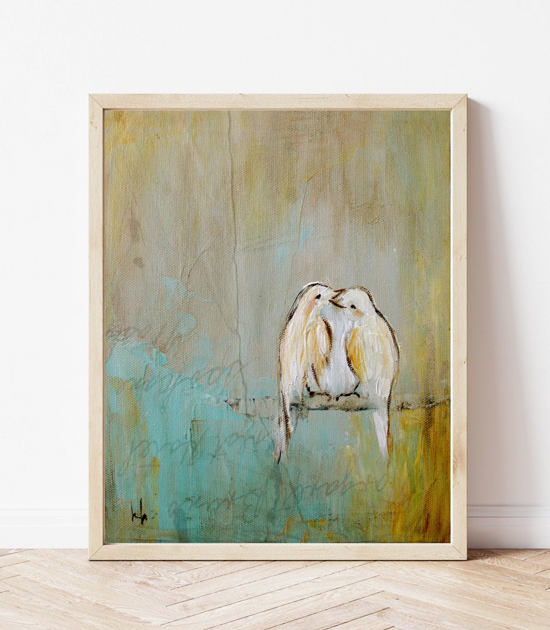 Beachy Birds Print Beach Art Print Lovebirds Print Wedding Birds Art Romantic Birds Print image 1