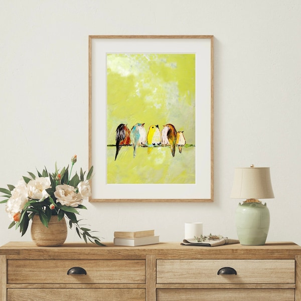 gelb bunter Vogel Druck, Vogel Familie Geschenk, Vogel Familie Geschenk für Vogelliebhaber, Geschenk für Vogelliebhaber, Geschenk für Freundin