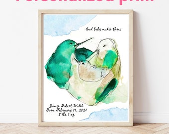 Cadeau personnalisé pour une nouvelle maman - Cadeau personnalisé pour bébé - Art d'oiseau coloré - Cadeau personnalisé pour baby shower - Cadeau sincère de baby shower