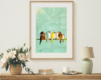 Muziekleraar Gift - Familie van Vogels Kunst - Vogels op een draad - Koor Vogels Print - Vogelliefhebbers Kunstcadeau - Vogelliefhebbers Cadeau Idee