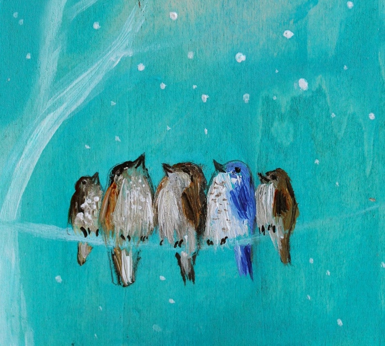 Family Of Birds Art Turquoise Birds Print Joy to the World Family Of Birds Print Bird Lovers Art Print Housewarming Art Gift image 1