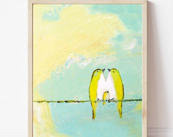 Bird Themed Nursery - Family Of Birds Art - Yellow Birds For Nursery - Babys First Art - Housewarming Gift of Art - Gift for New Mom