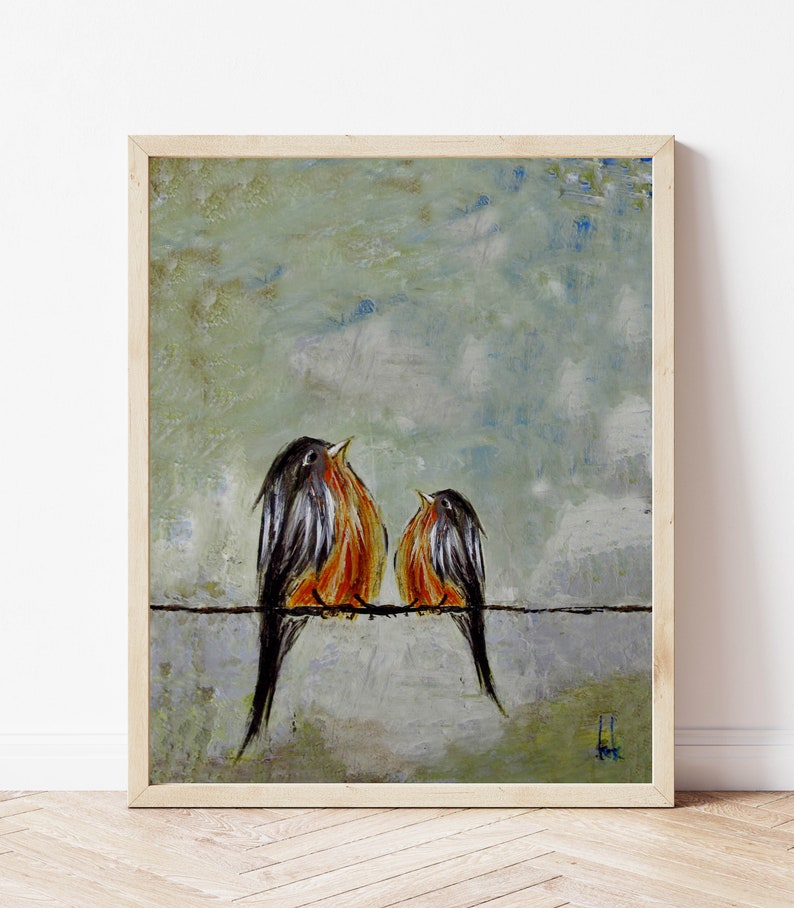 Mama and Me Gift for Mother Bird Family Print Robin and baby Art Momma and Me Mothers Day Bird Lover Mothers Day Art Gift image 1