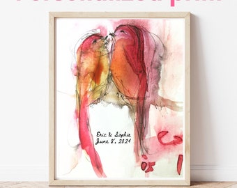 Personnalisé pour les jeunes mariés - Cadeau de mariage personnalisé - Art d'oiseau coloré - Cadeau de mariage pour les amateurs d'oiseaux - Cadeau de mariage sincère