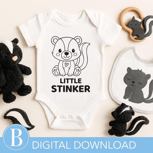 Little Stinker SVG, Cute Skunk Clipart, Woodland Animal Cut File, Baby Onesie Design, Forest Creature PNG, Cricut Sublimation Graphic