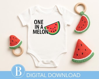 One in a Melon PNG, Watermelon Birthday Shirt Design, Summer Fruit Sublimation File, Cute Printable for Cricut, High Resolution Digital