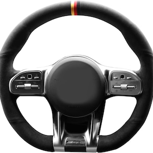 Hand Stitch Sewing Italy Alcantara Car Steering Wheel Cover Wrap for Mercedes-Benz AMG Trims