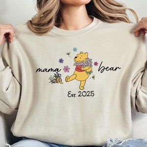 Custom Mama Bear Sweatshirt, Mama Est. Sweatshirt, Personalized Mom Sweatshirt, Mothers Day Hoodie, New Mom Crewneck, Winnie The Pooh Hoodie