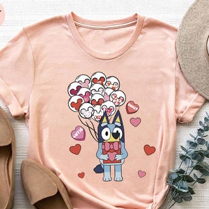 Valentine Bluey Shirt, Cute Cartoon Dog, Perfect Valentine's Day Tee for Couples, Adorable Kids Gift Shirt, Blue Dog Shirt, Custom Bluey Tee