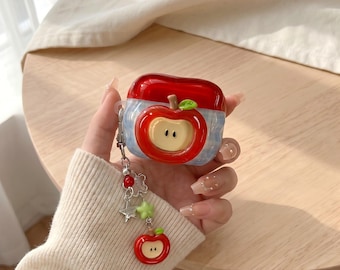 3D Red Apple AirPods Case with Charm | Clear TPU, Glossy Finish, Full Protection