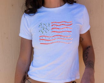 American Flag Baby Tee | Independence Day Usa Baby Tee | Patriotic USA T-Shirt | Y2K Fashion America Shirt | 4th Of July Y2K Tee |