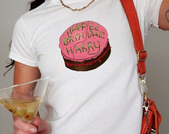 Hapee Birthdae Haree Baby Tee / Pastel de cumpleaños recortado Coquette Baby Tee / Wizard Universal Women Pink Baby Tee / Hapee Cumpleaños Harry /