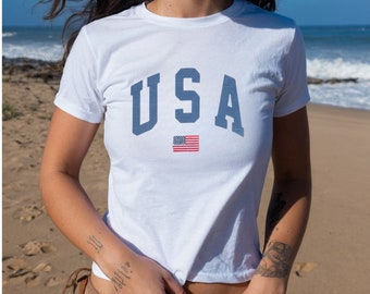 USA Baby Tee, Independence Day Usa Baby Tee, Patriotic USA T-Shirt, Y2K Fashion America Shirt, 4th Of July Y2K Tee, Summer USA Baby Tee