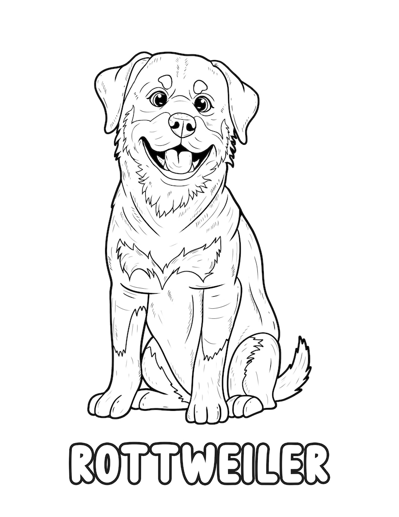 Rottweiler Coloring Page for Kids: Printable Dog Activity (digital ...