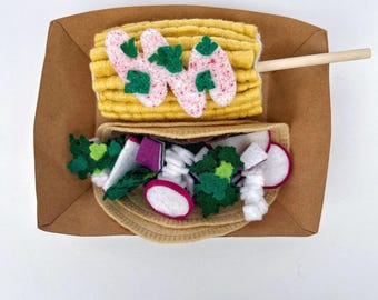 Felt Taco & Elote Set: Pretend Play Food