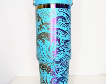 WAVES ENGRAVED 30oz. Tumbler | Rainbow Tumbler | Custom Engraved Water Bottle | Ocean | Gifts for her | Ocean Life | Waves