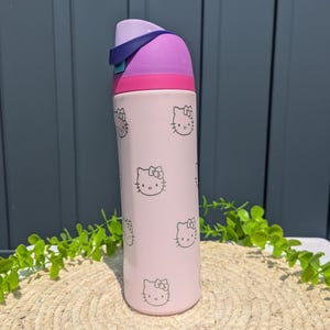 Hello Cat | Kitty Cartoon -Inspired Pink Tumbler – 24oz Owala DUPE | Cute Aesthetic Cup with Straw | Cold Drink Tumbler | Owala Dupe
