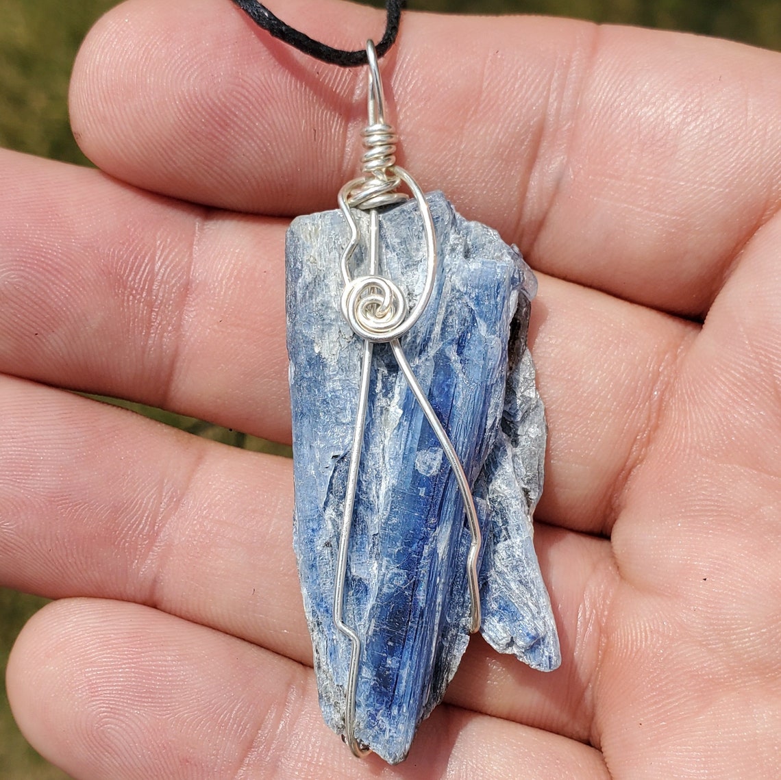 Blue Kyanite 2 Sided Wire Wrapped Gemstone Pendant Etsy