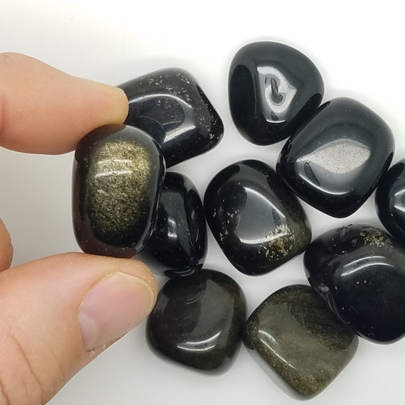 Golden Sheen Black Obsidian Tumbled Stones Small Piece