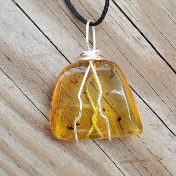 Amber with Insects and Inclusions Gemstone Wire Wrapped Pendant