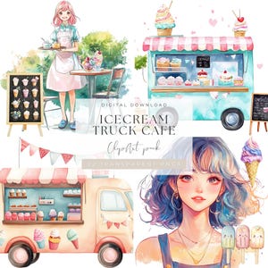 Clip art di un camioncino dei gelati: Kawaii Pastel (download digitale, uso commerciale, 300 DPI)