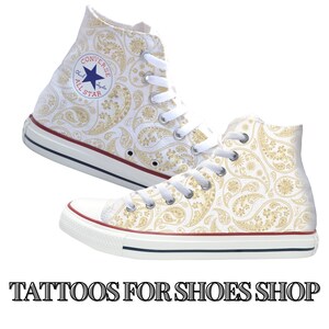 Paisley Yellow and White Custom Converse High Top Shoes