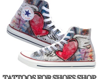 Graffiti Heart with Wings Custom Converse High Top Shoes