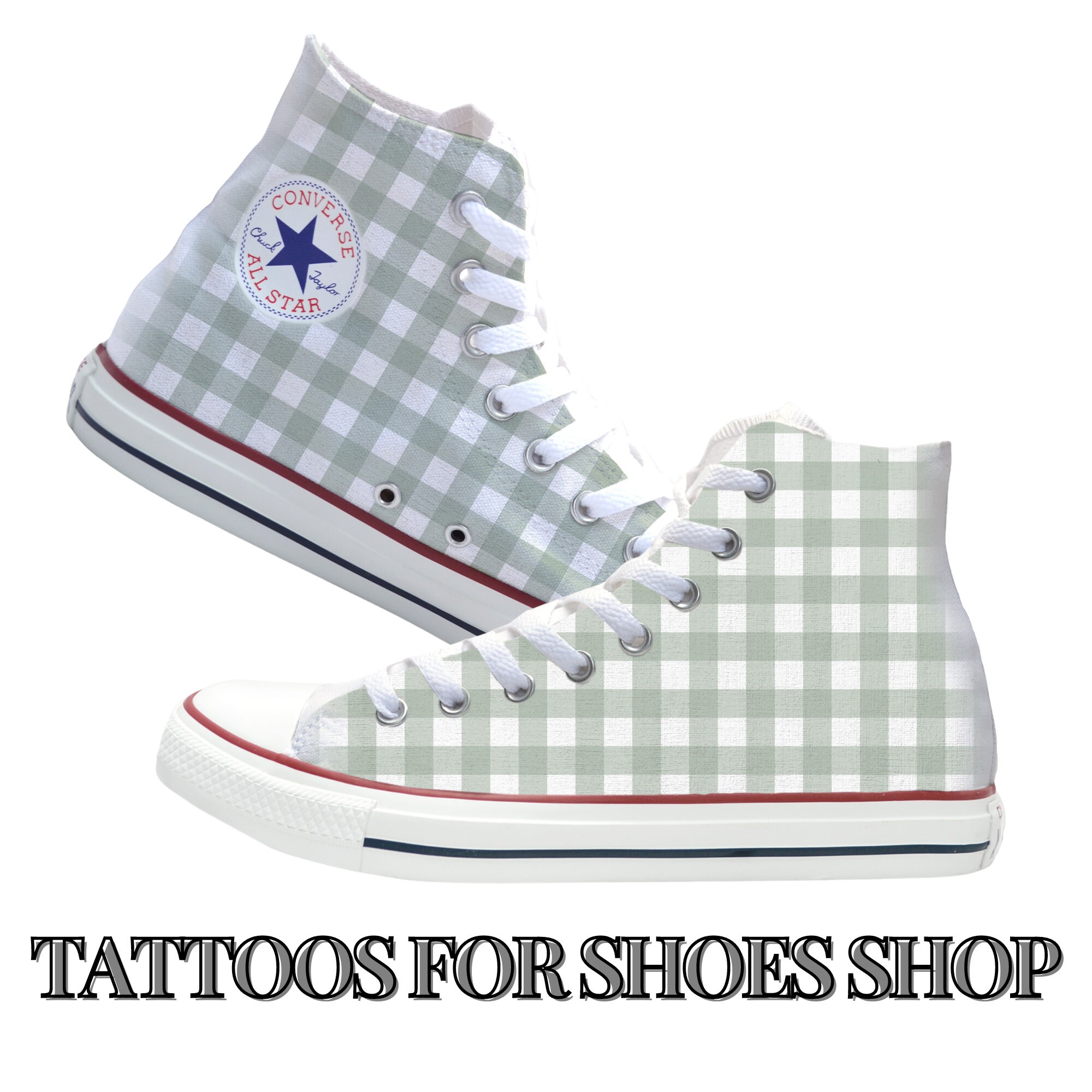 Plaid Green Custom Converse High Top Shoes