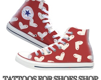 Hearts On Red Custom Converse High Top Shoes