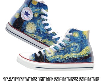 Van Gogh Starry Night Custom Converse High Top Shoes