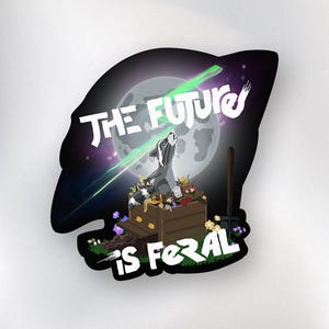 Vinylsticker wasbeer The Future is Feral | Wild & Free Trash sticker panda en ufo voor laptop, bidon en notebook