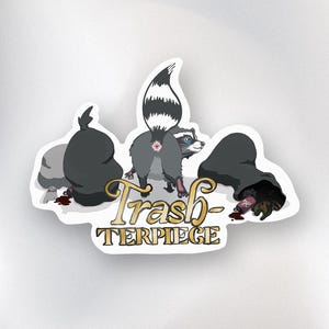 Vinyl wasbeersticker met vuilnisbak | Sassy Trash Panda | Grappige sticker voor laptop, bidon, notebook